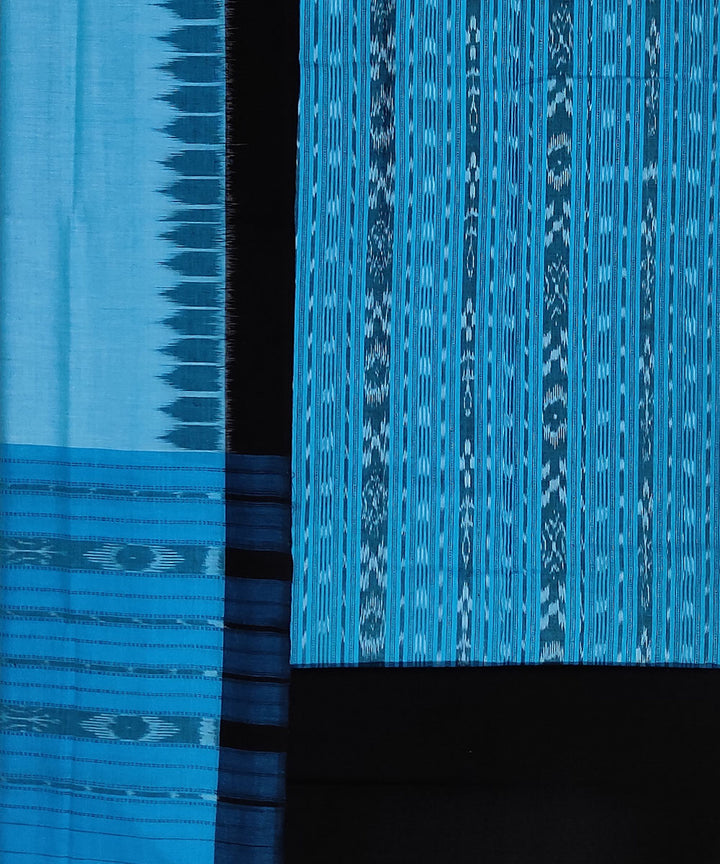 3pc Sky blue black handwoven cotton sambalpuri dress material