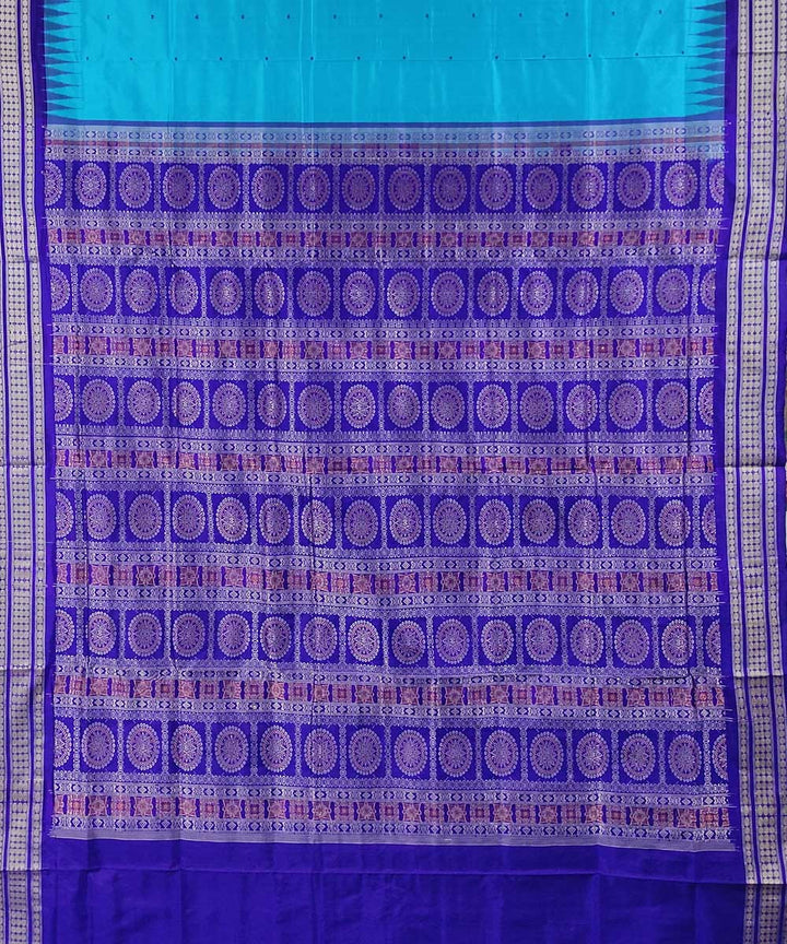 Cyan navy blue handwoven silk bomkai saree