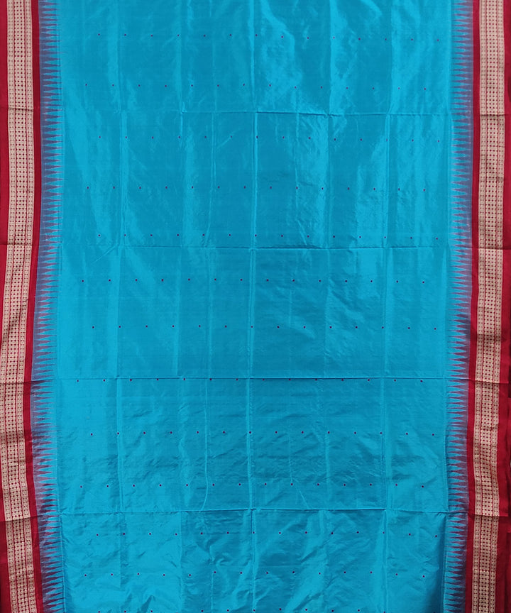 Blue red handwoven silk bomkai saree