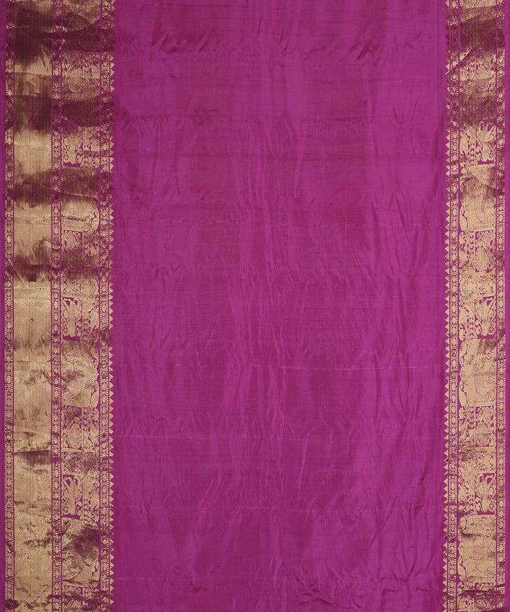 Cyan green pink handwoven gadwal silk saree