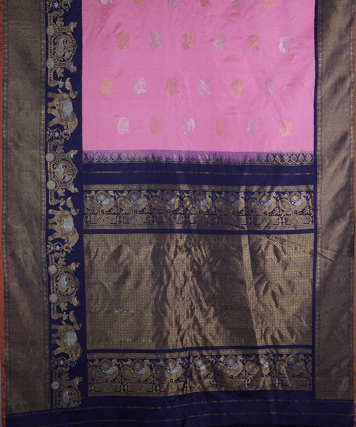 Pink blue handwoven gadwal silk saree