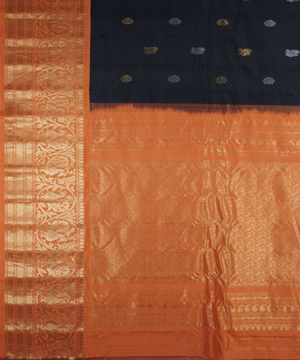 Charcoal black handwoven gadwal silk saree