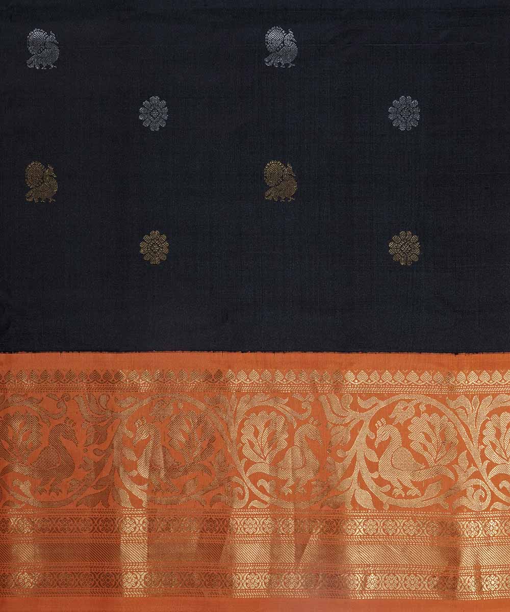 Charcoal black handwoven gadwal silk saree