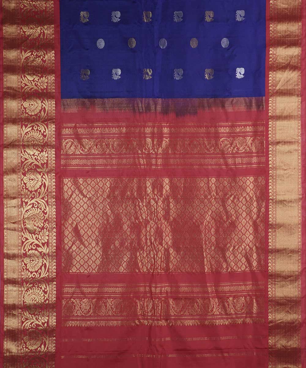 Navy blue handwoven gadwal silk saree