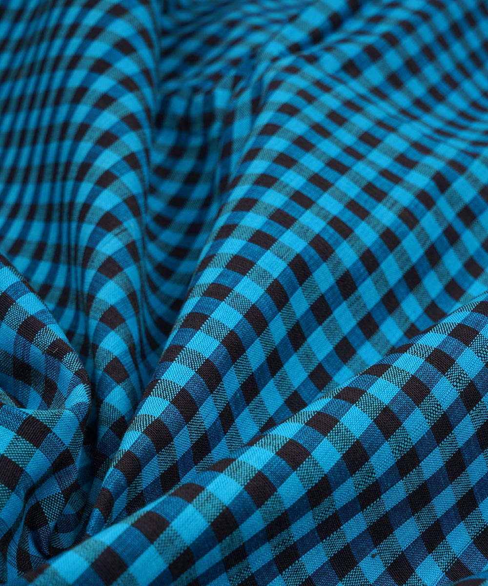 2.5m Blue handwoven checks cotton mangalgiri kurta material