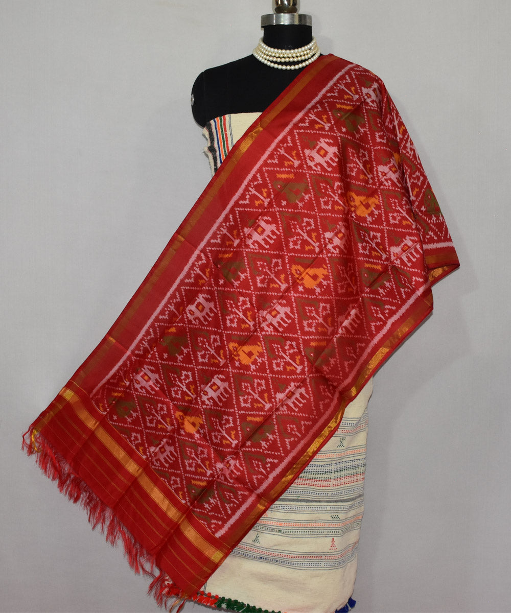 Red handwoven patola silk stole