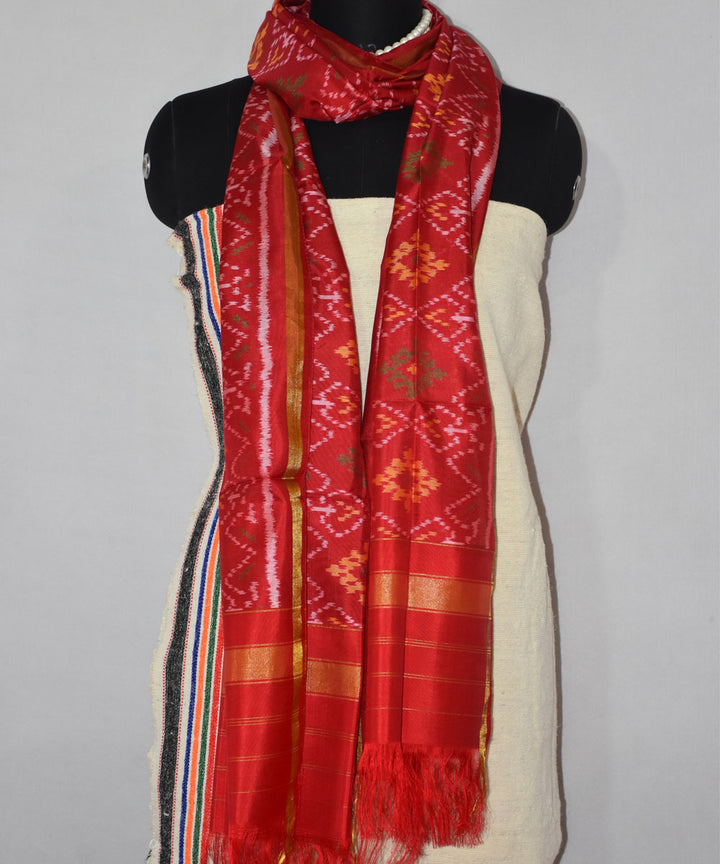 Bright red handwoven patola silk stole