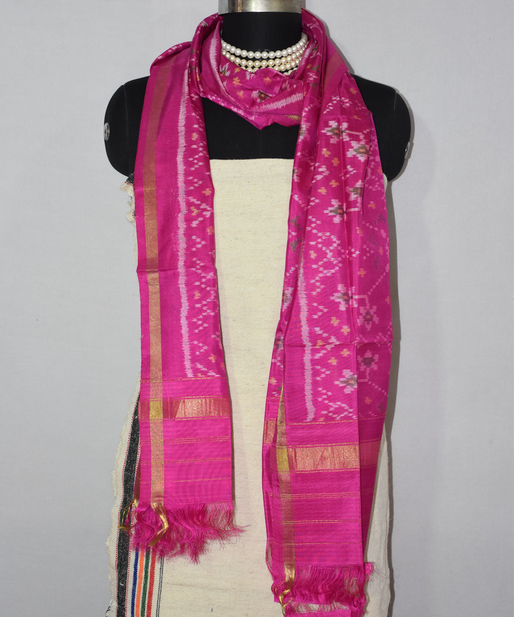 Bright pink handloom patola silk stole
