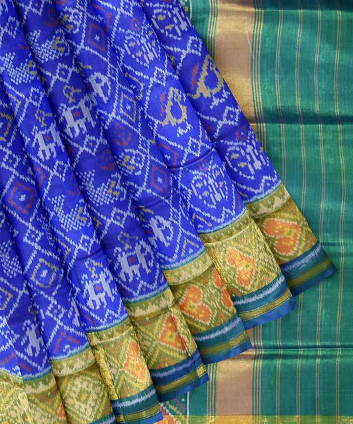 Sky blue green handwoven patola silk saree
