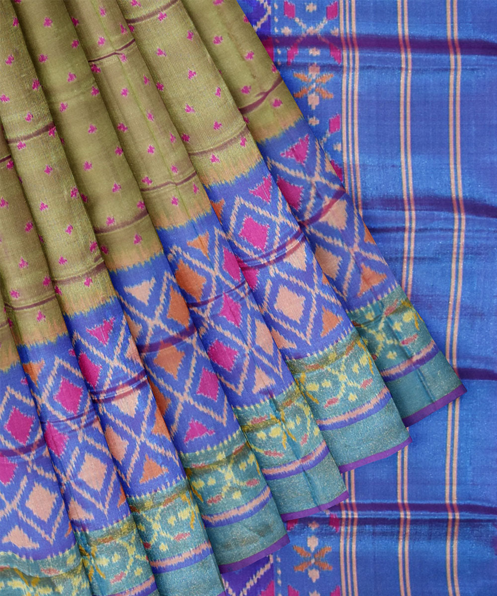 Mustard blue handwoven patola silk saree