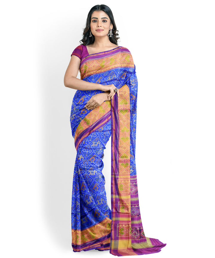 Deep blue purple hand woven patola silk saree
