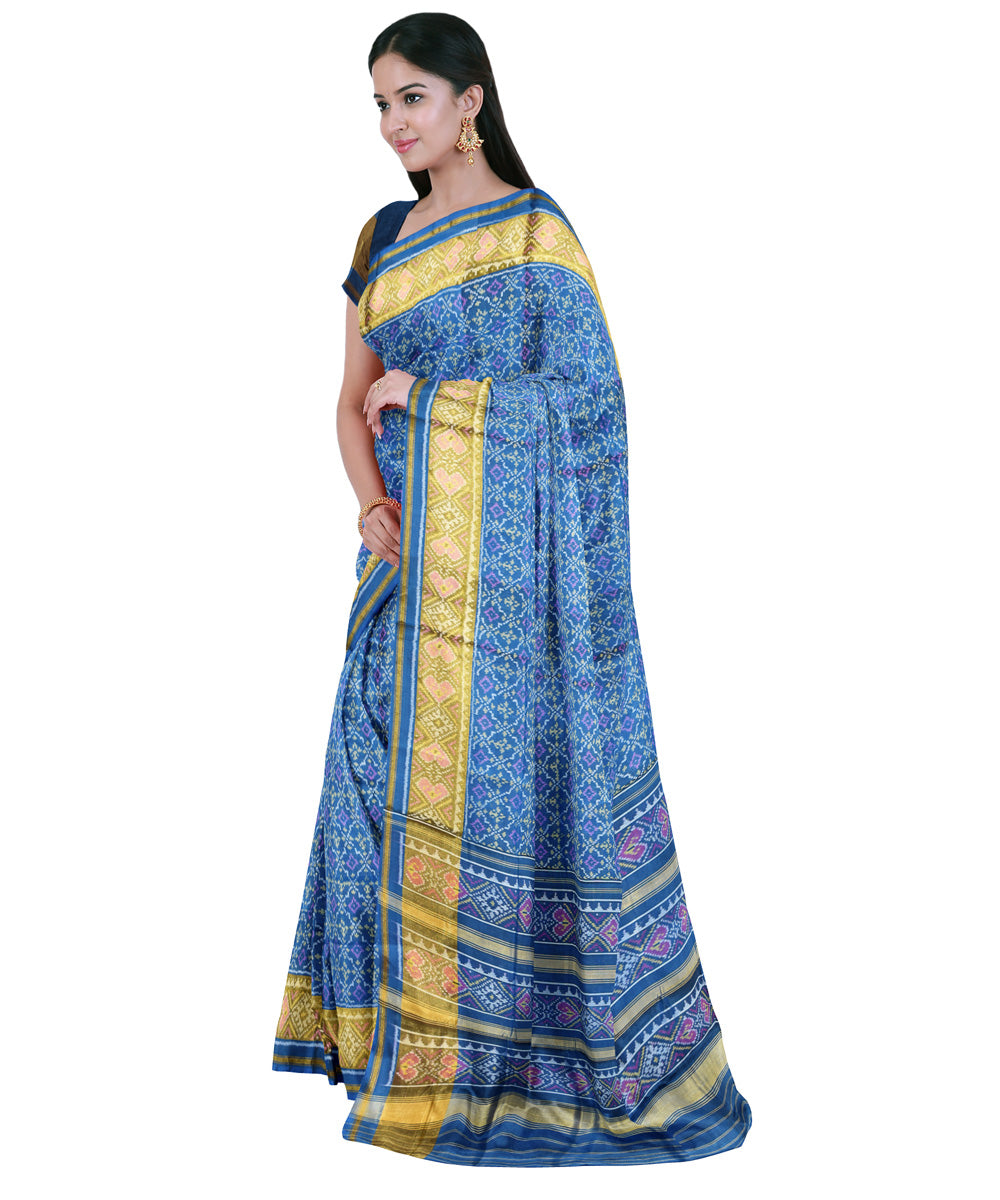 Deep blue hand woven patola silk saree
