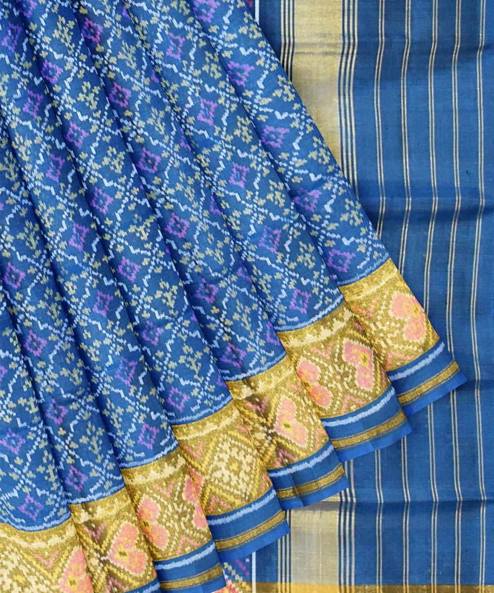 Deep blue hand woven patola silk saree