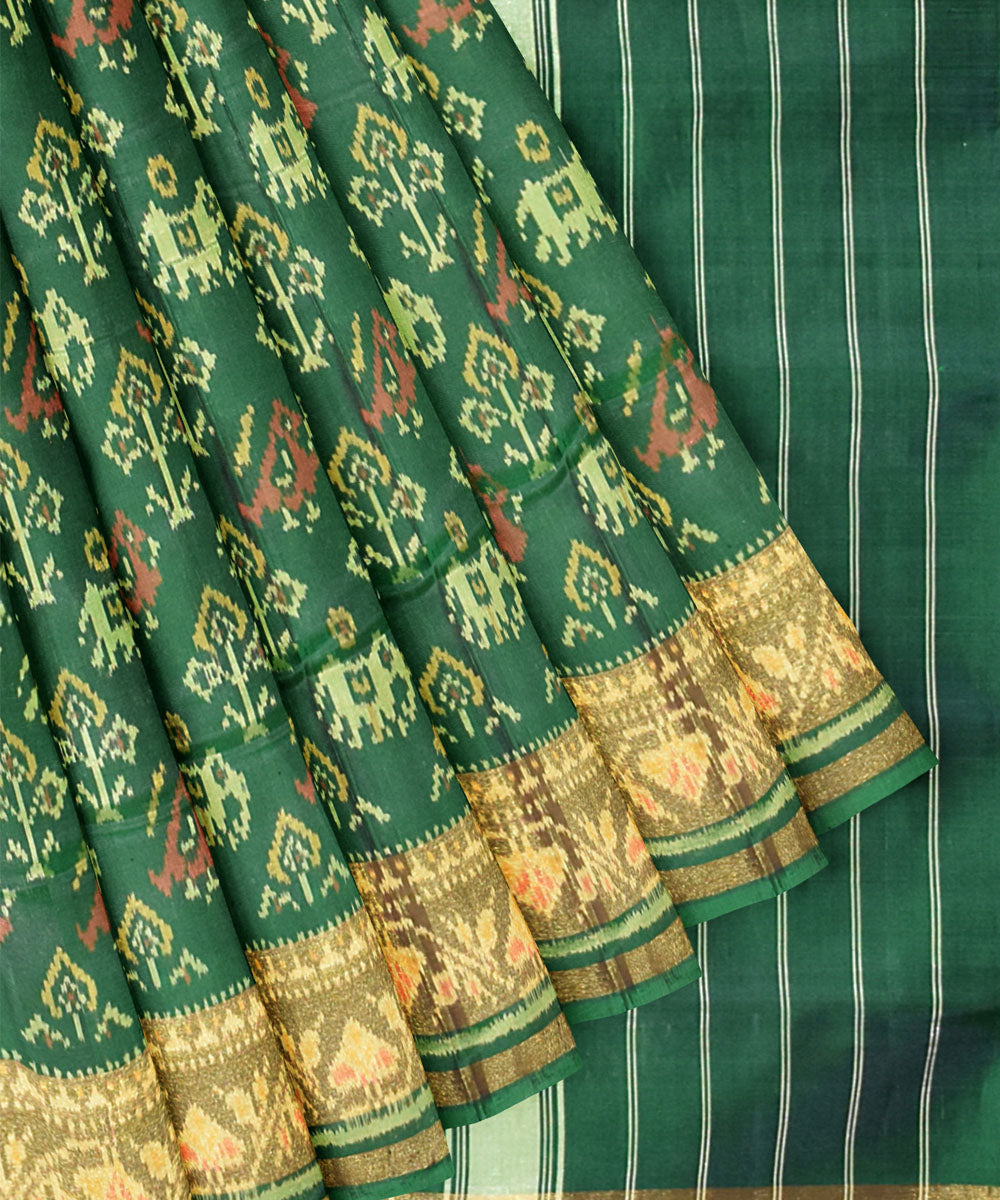 Moss green handwoven patola silk saree