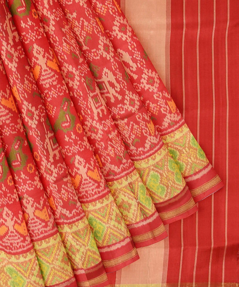 Brick red handwoven patola silk saree
