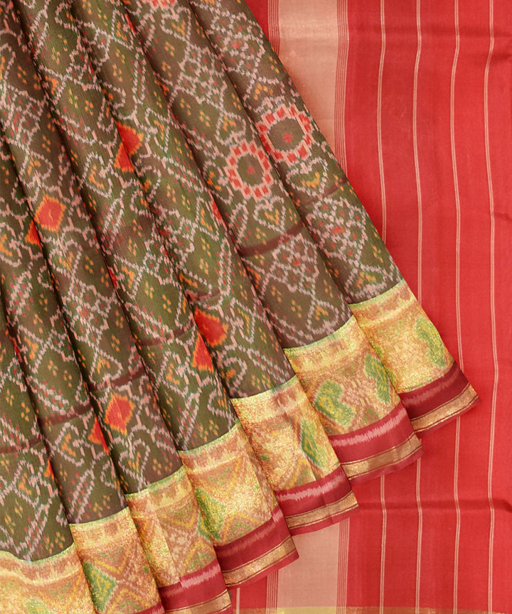 Brown red handwoven patola silk saree
