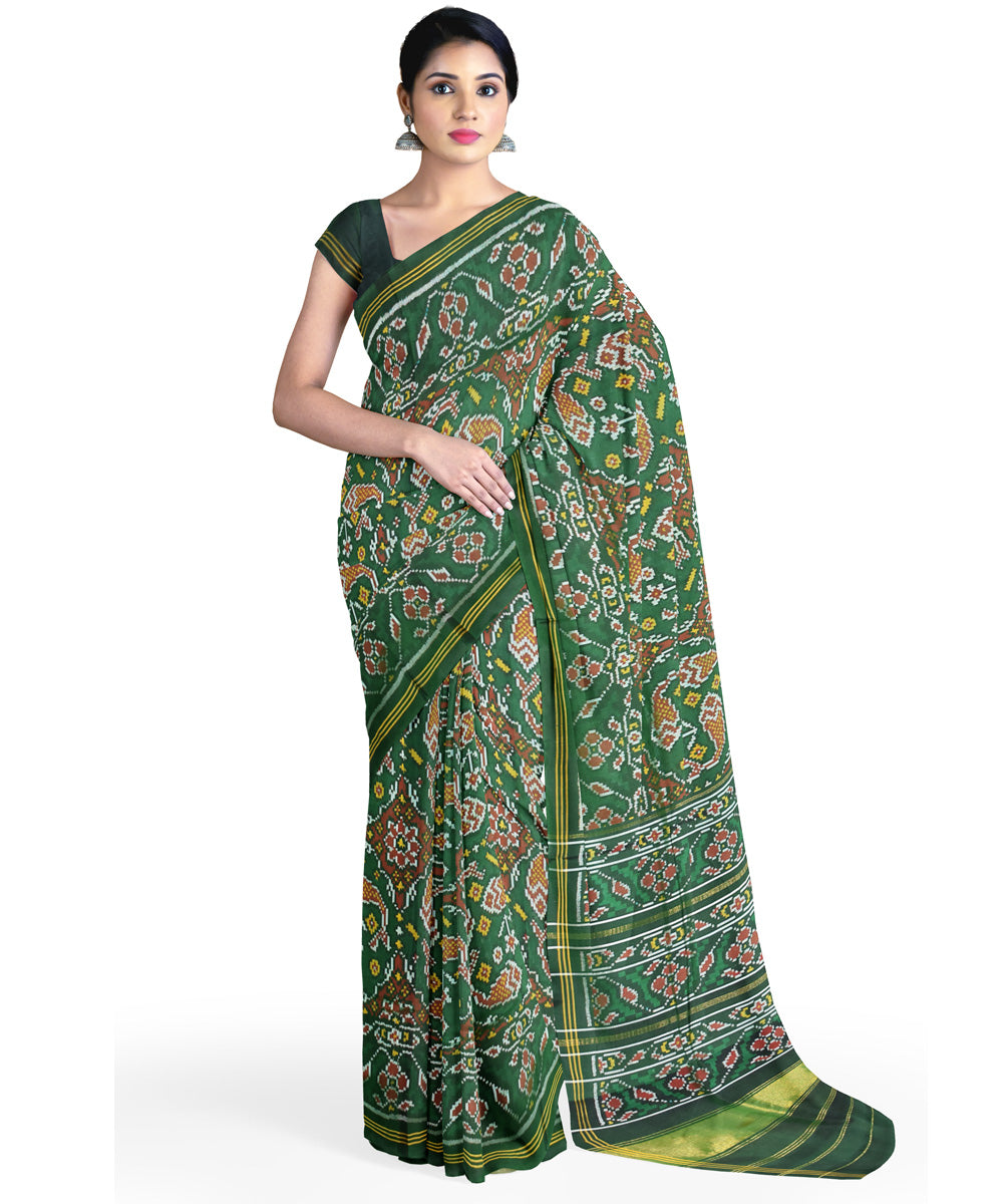 Dark green hand loom patola silk saree