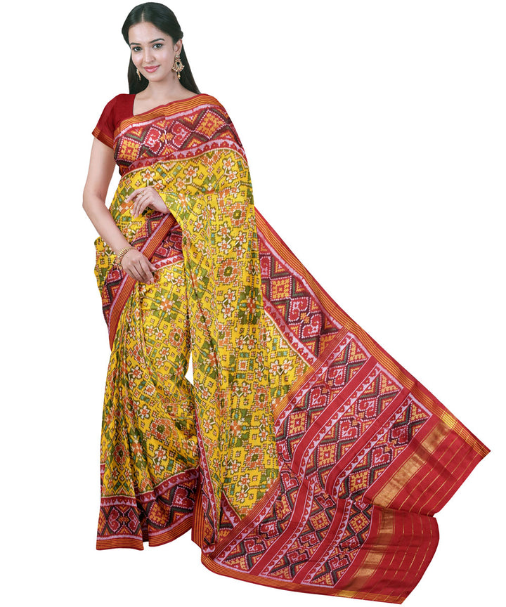 Yellow red hand woven patola silk saree
