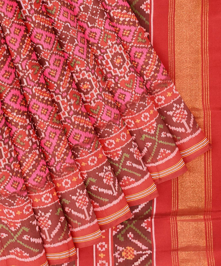 Pink red handwoven patola silk saree