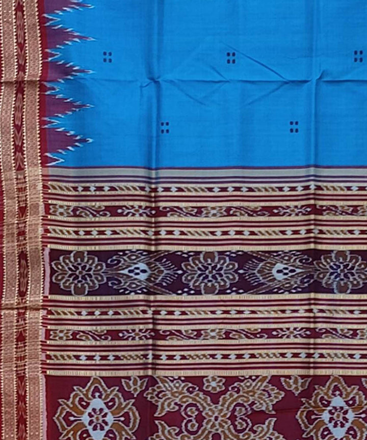 Sky blue maroon handwoven khandua silk saree