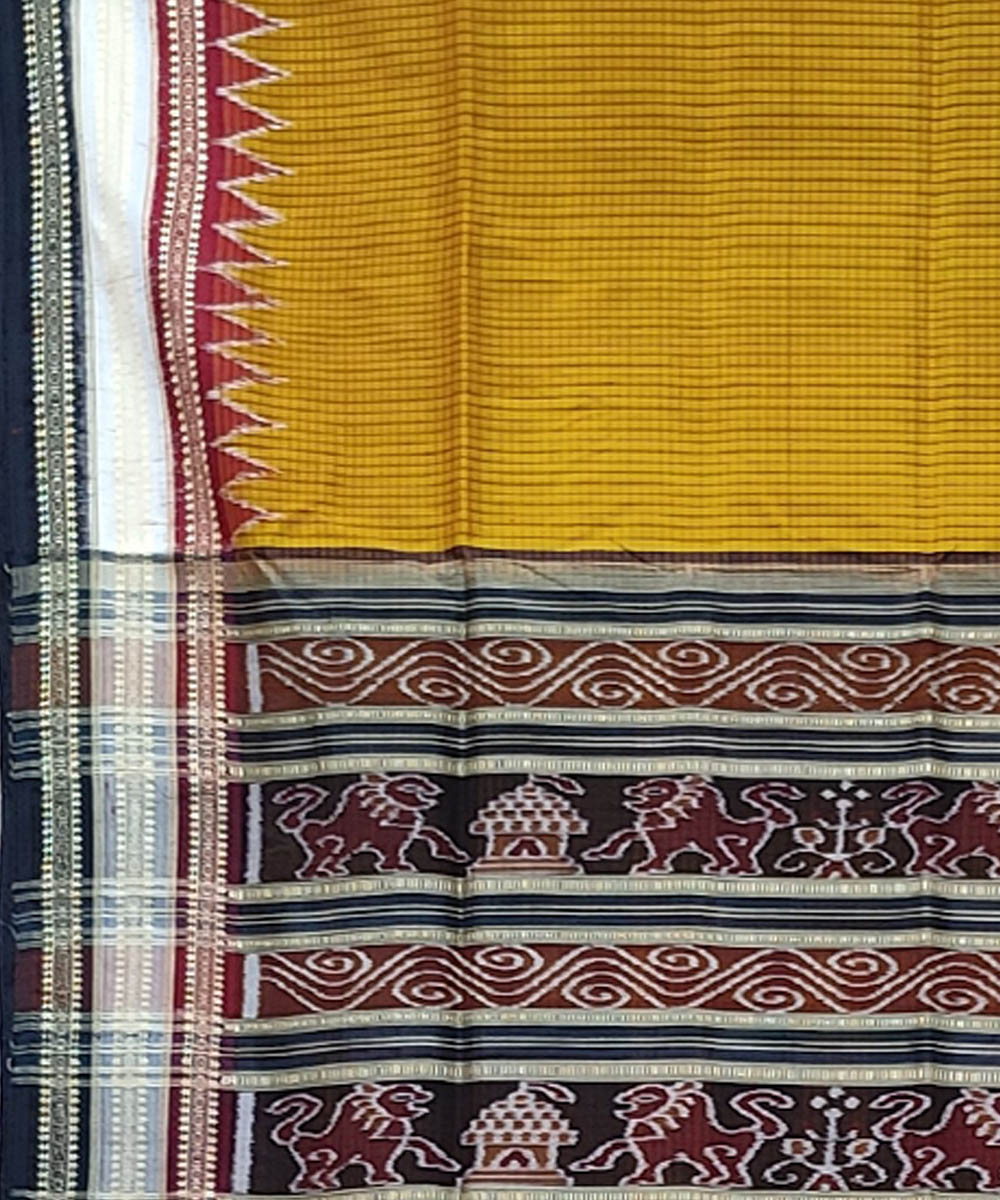 Mustard black hand woven khandua silk saree