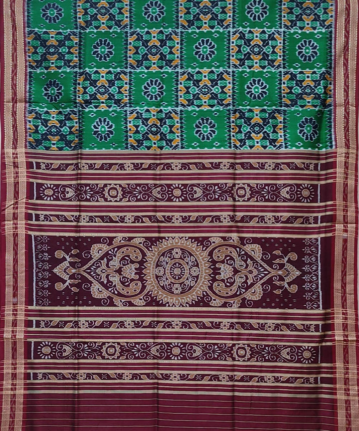 Dark green maroon hand woven khandua silk saree