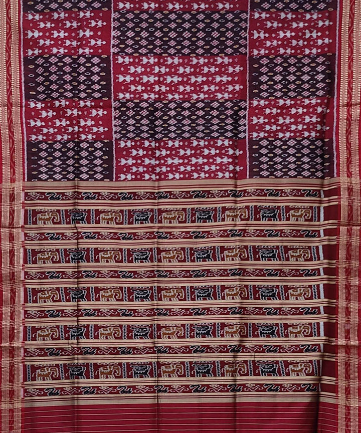 Brown maroon handwoven khandua silk saree