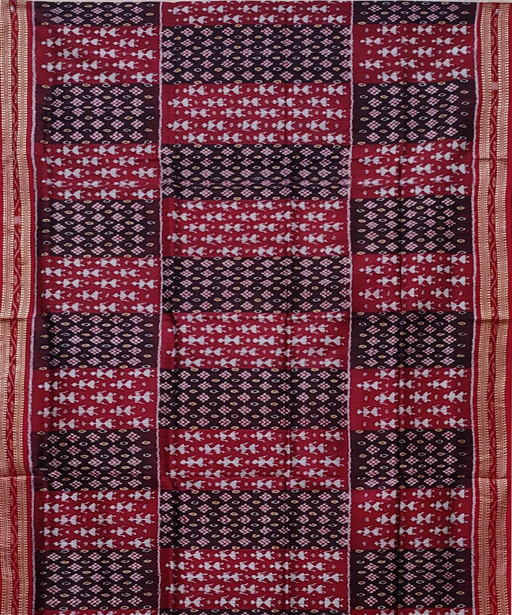 Brown maroon handwoven khandua silk saree