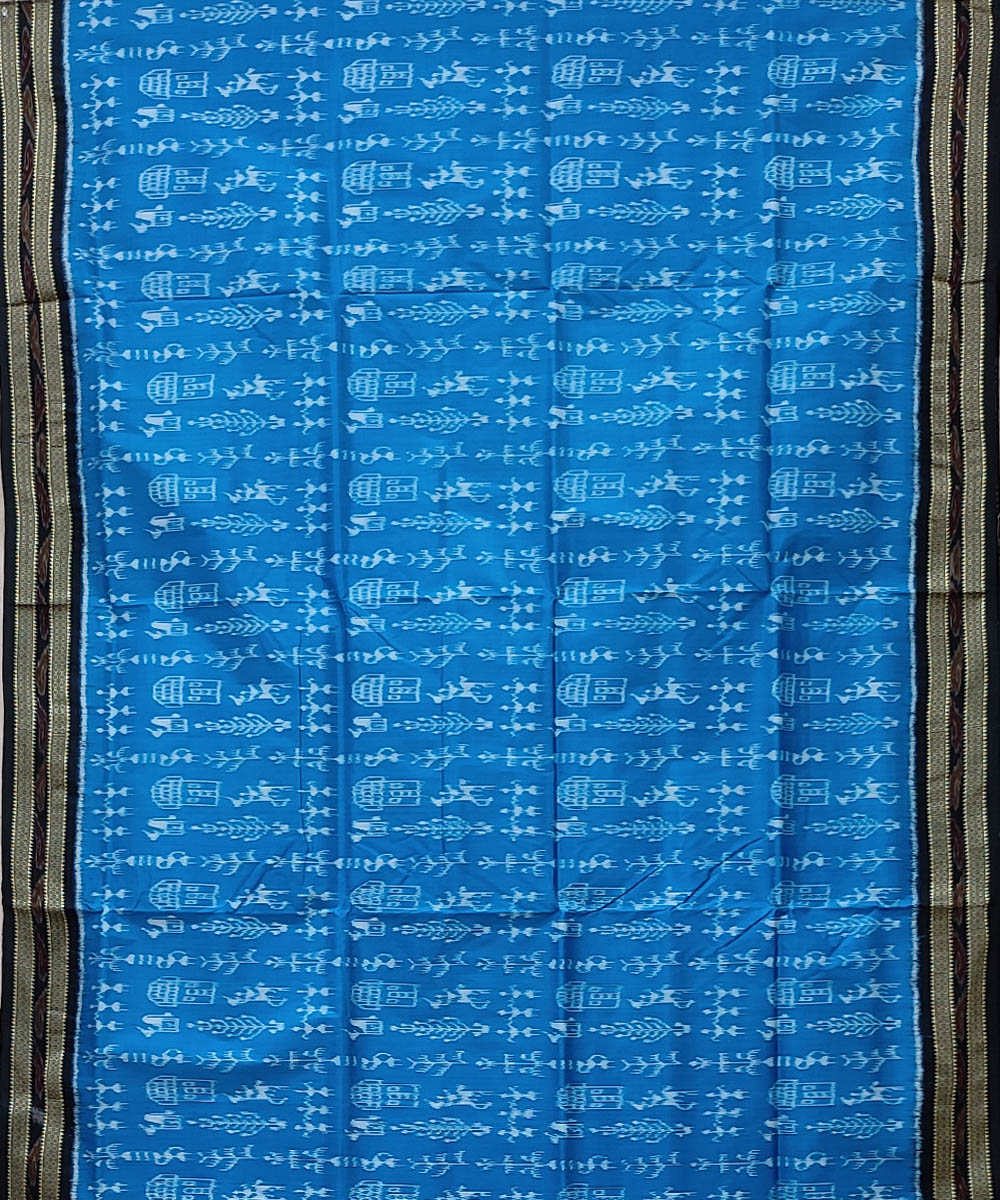 Light blue black hand woven khandua silk saree