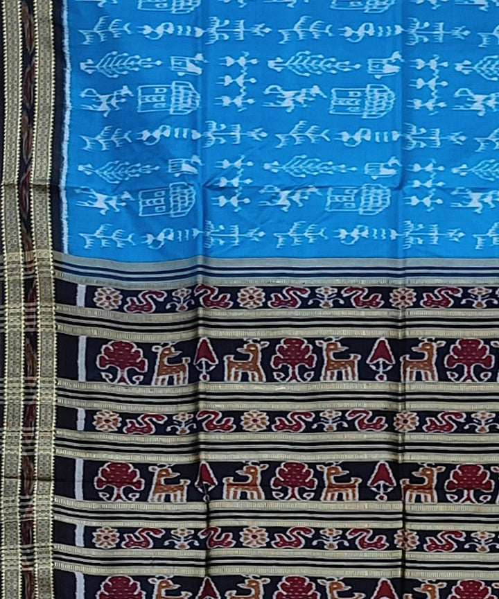 Light blue black hand woven khandua silk saree