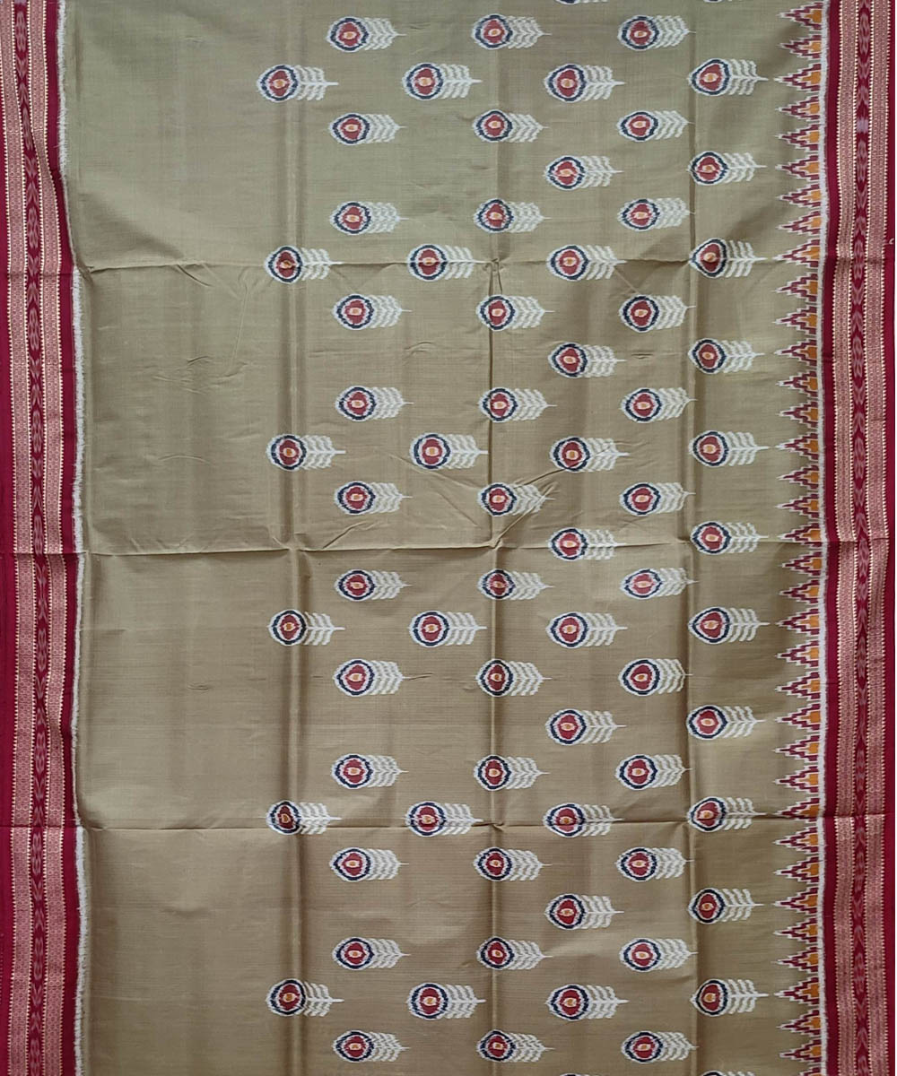 Grey red handwoven khandua silk saree