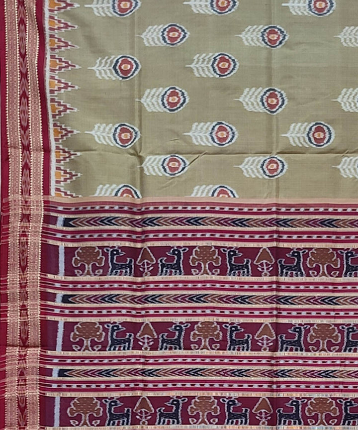 Grey red handwoven khandua silk saree