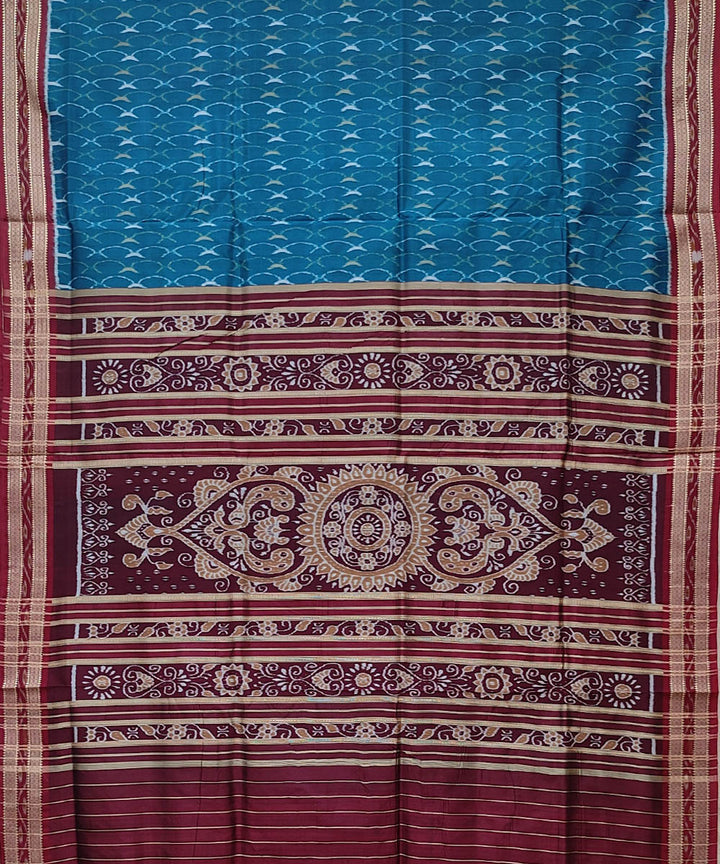 Blue maroon handwoven khandua silk saree