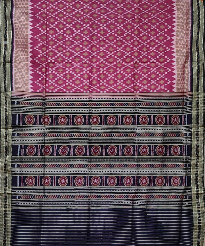 Pink black hand woven khandua silk saree