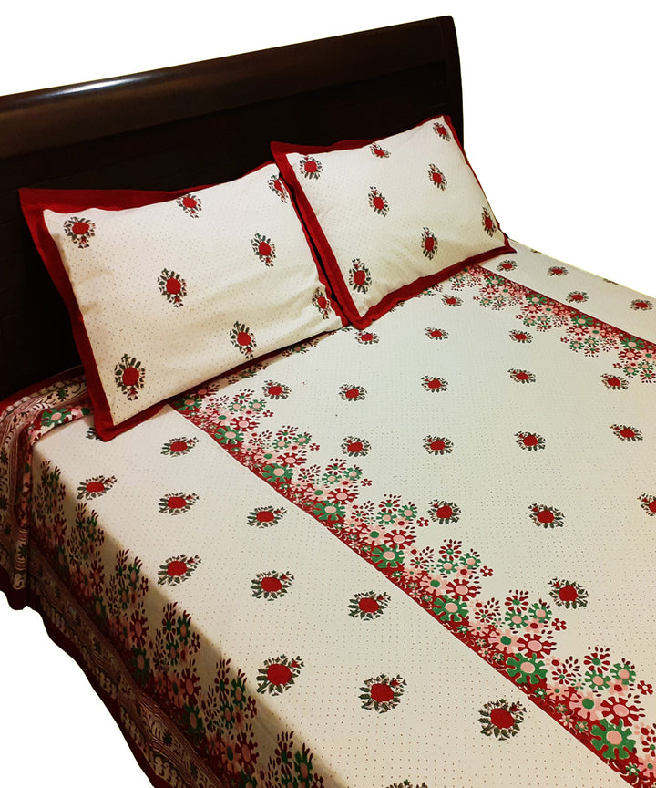 Multicolor hand-block print cotton bed sheet with pillow covers and cushion covers