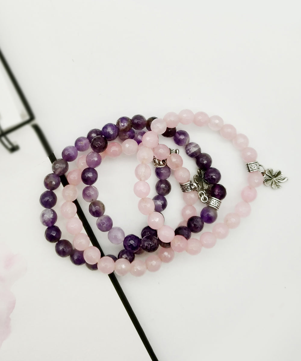 Multicolor handcrafted quartz gemstone bracelet set of 4