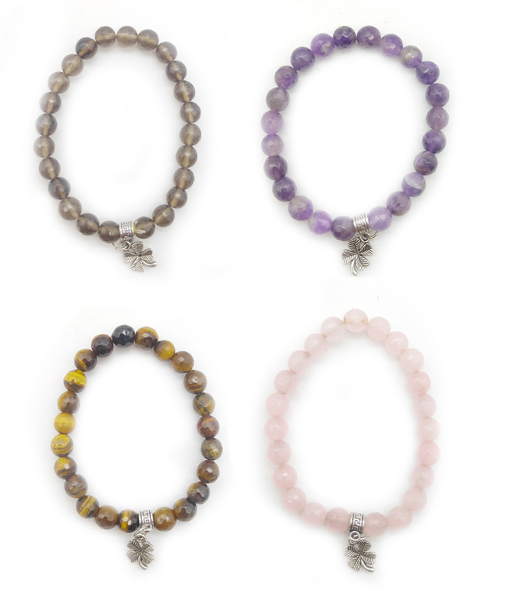 Multicolor hand crafted smoky quartz gemstone bracelet set of 4