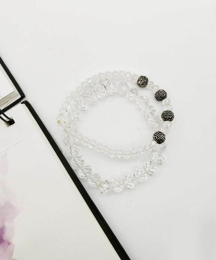 White handcrafted crystal bracelet set of 2