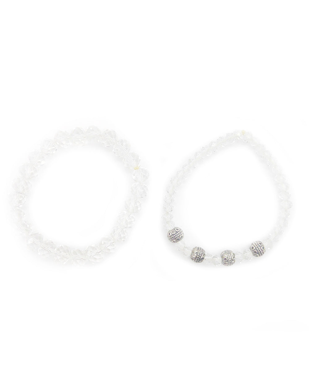 White handcrafted crystal bracelet set of 2