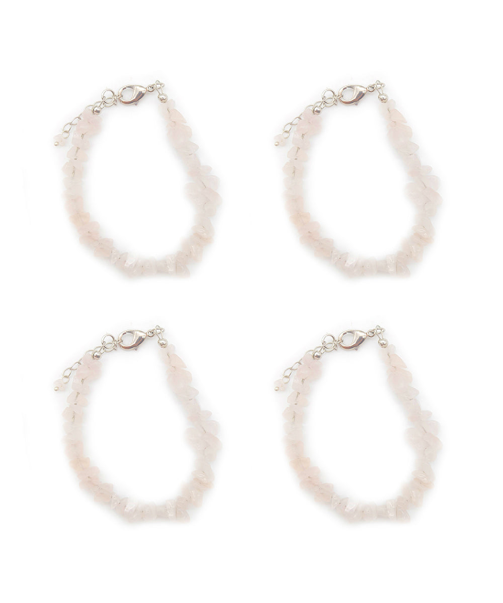 White handcrafted quartz gemstone adjustable bracelet set of 4