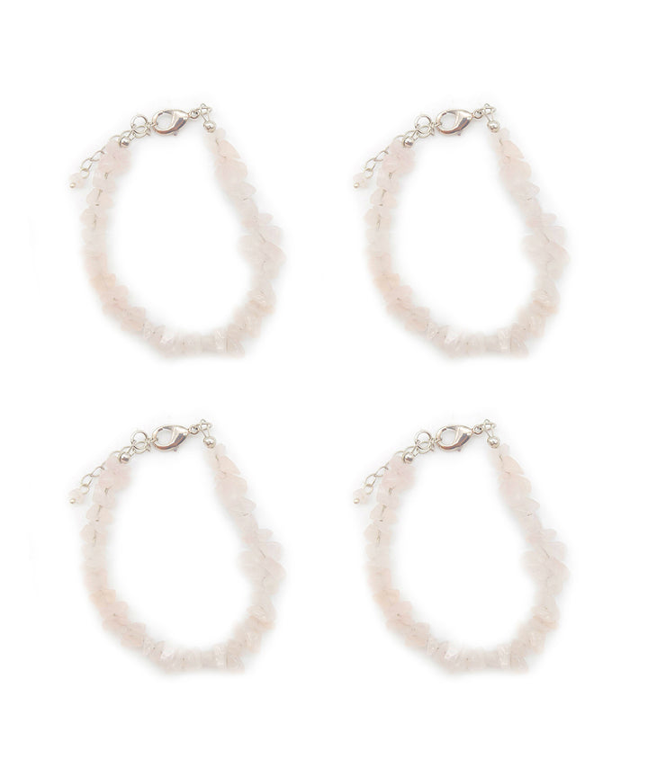 White handcrafted quartz gemstone adjustable bracelet set of 4