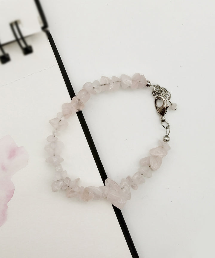 Rose pink handcrafted rose quartz gemstone adjustable bracelet