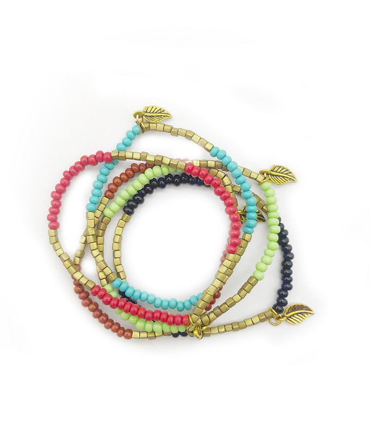 Multicolor handcrafted bead bracelet set of 5