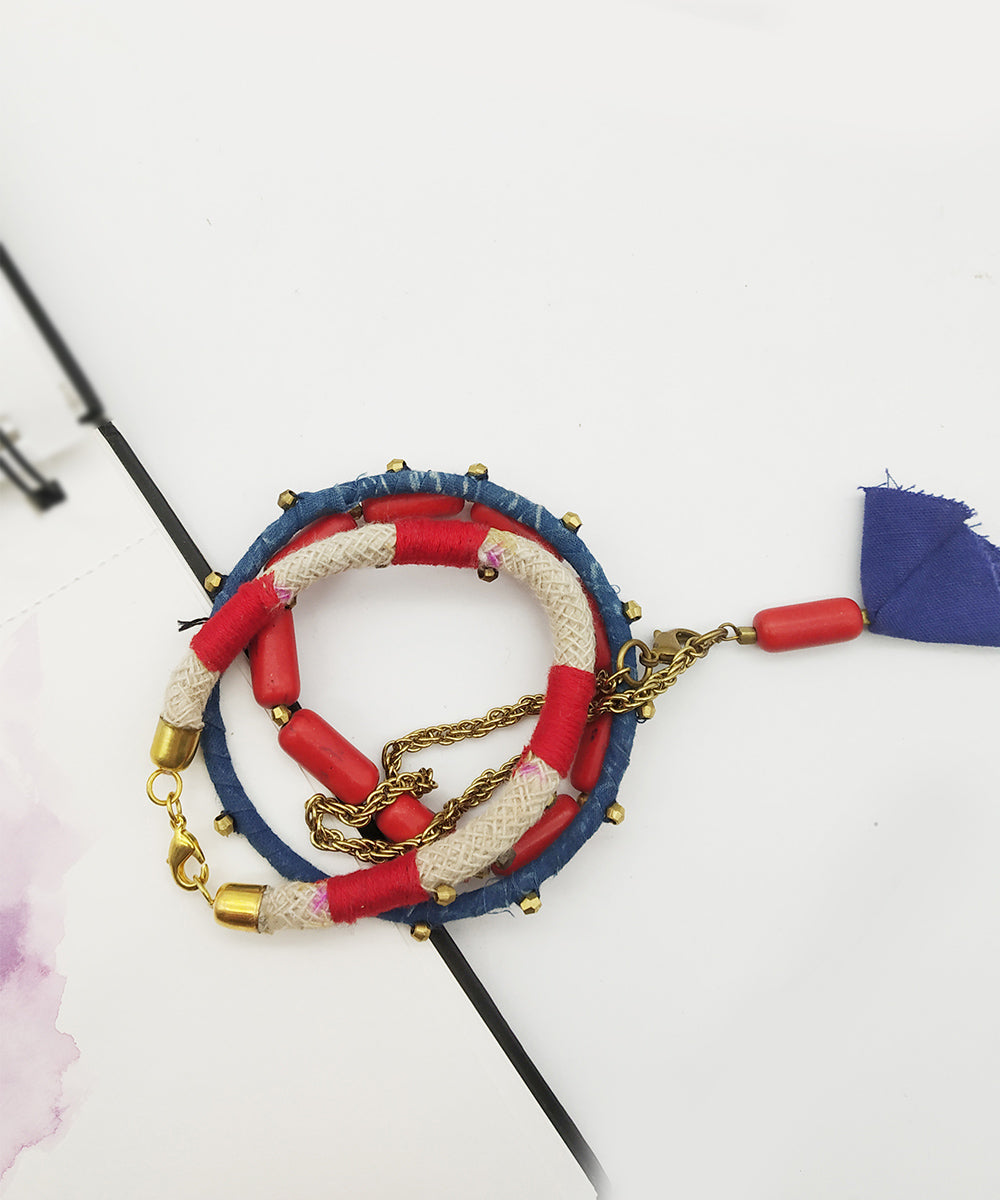 Red and blue handcrafted bracelet set of 4