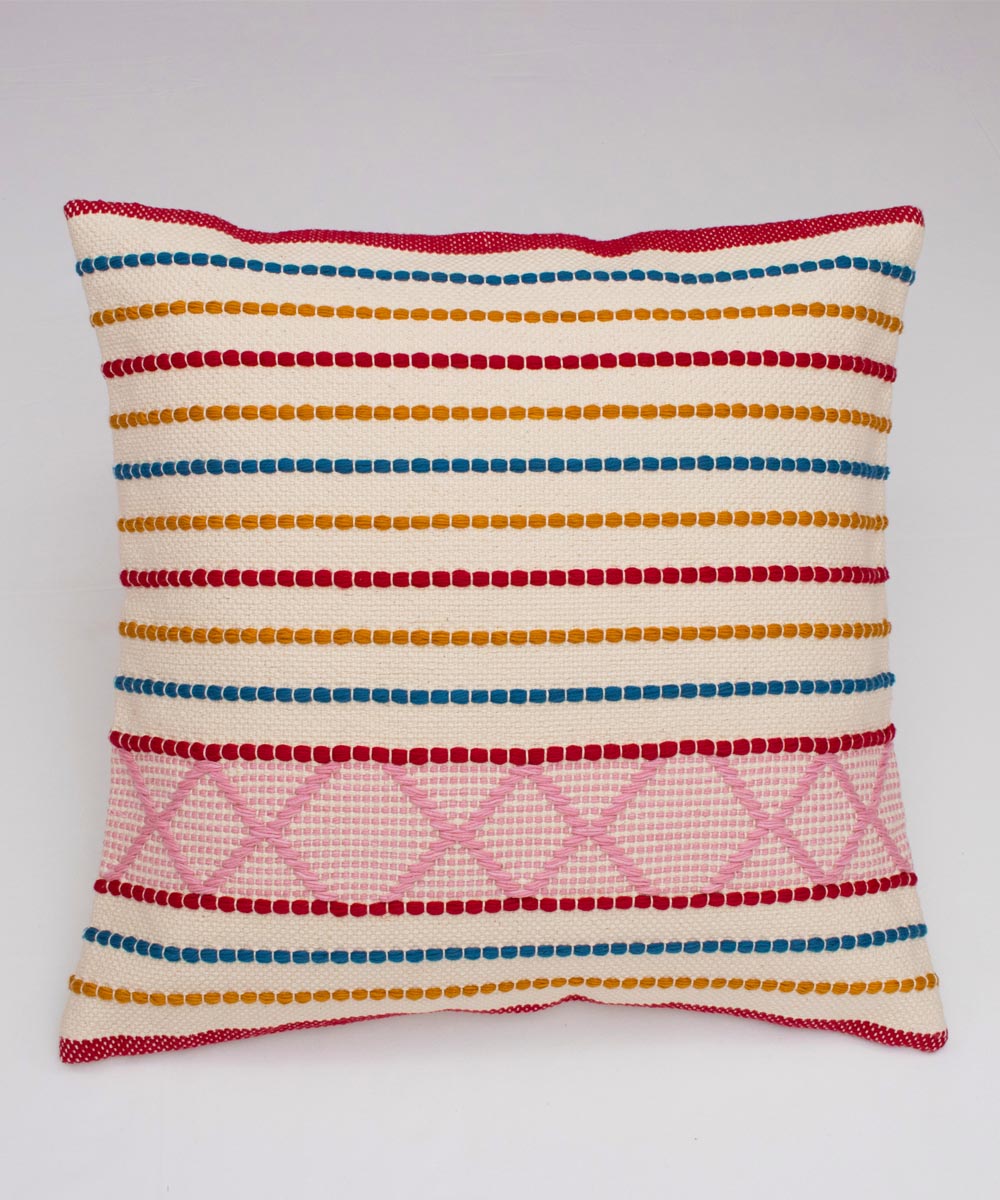 Multicolour yarn dyed handwoven cotton cushion cover