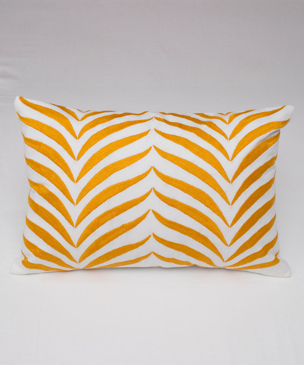 Yellow white hand embroidery cotton rectangle cushion cover
