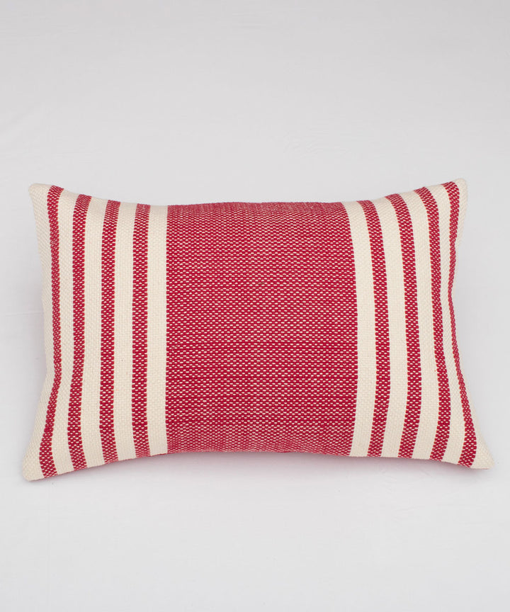 Red white stripes handwoven cotton rectangle cushion cover