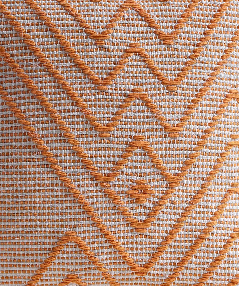 Orange white handwoven cotton cushion cover