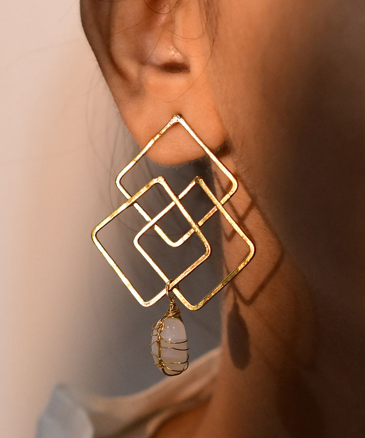 Gold hand made brass earring