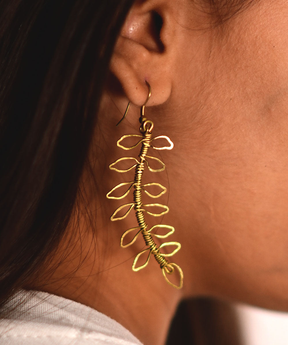 Handcrafted gold brass earring